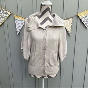 Guess Short Dolman Sleeve Button Down Cropped Sweater Natural Color Size Medium